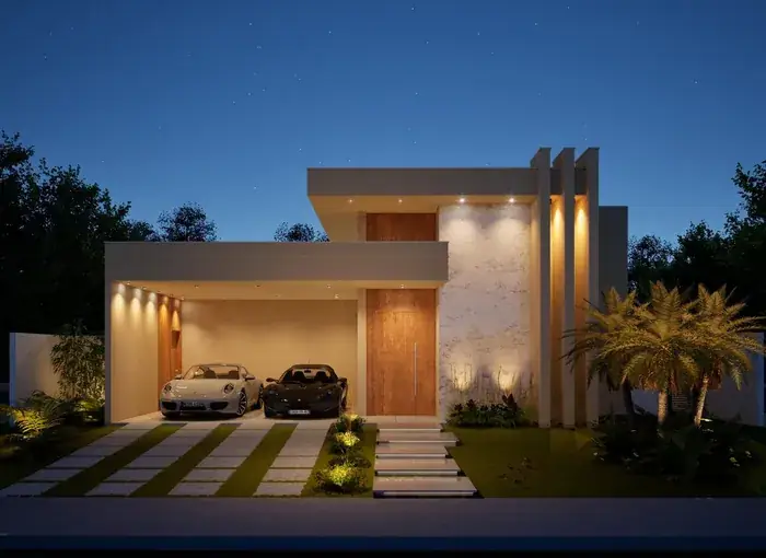 Fachada iluminada à noite