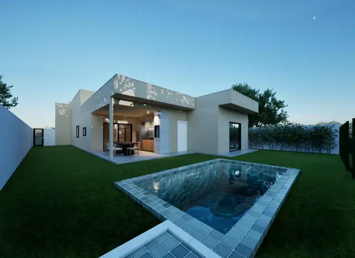 Casa com piscina e jardim