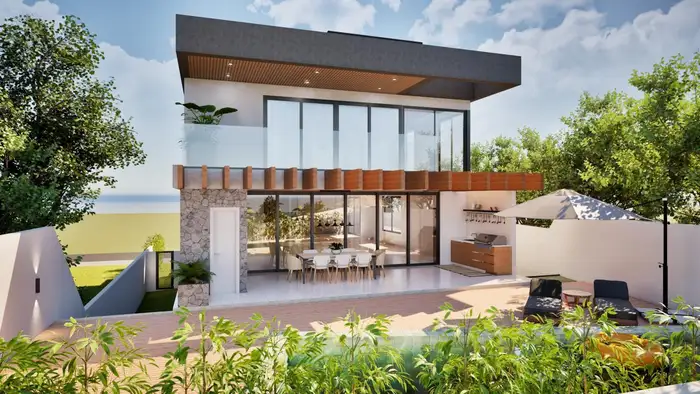 Projeto 3D de área gourmet com piscina — Residencial 1