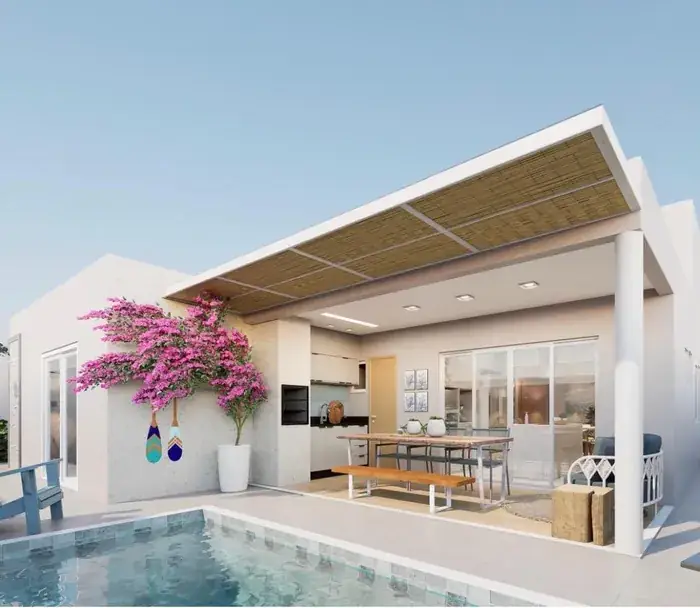 Projeto 3D de área gourmet com piscina — Residencial 3
